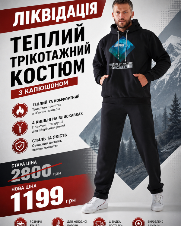 Чоловічий утеплений трикотажний костюм із капюшоном (548)