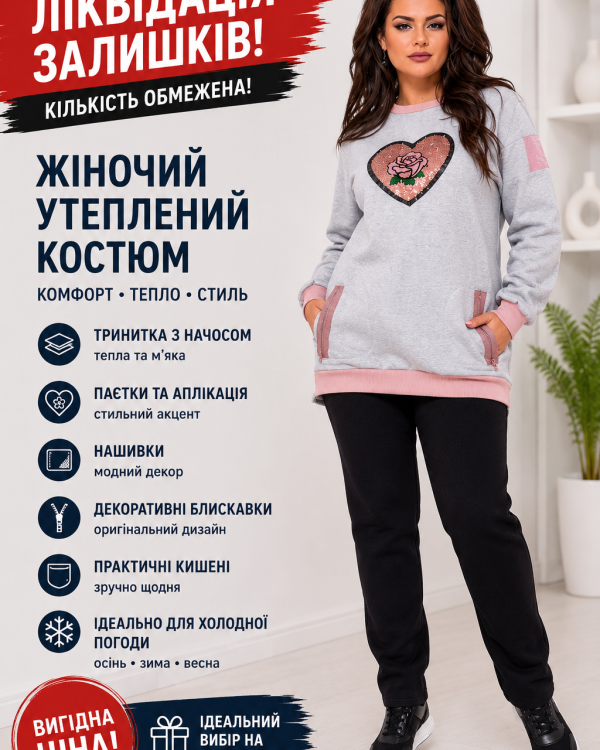 Жіночий утеплений трикотажний костюм Tailer з паєтками